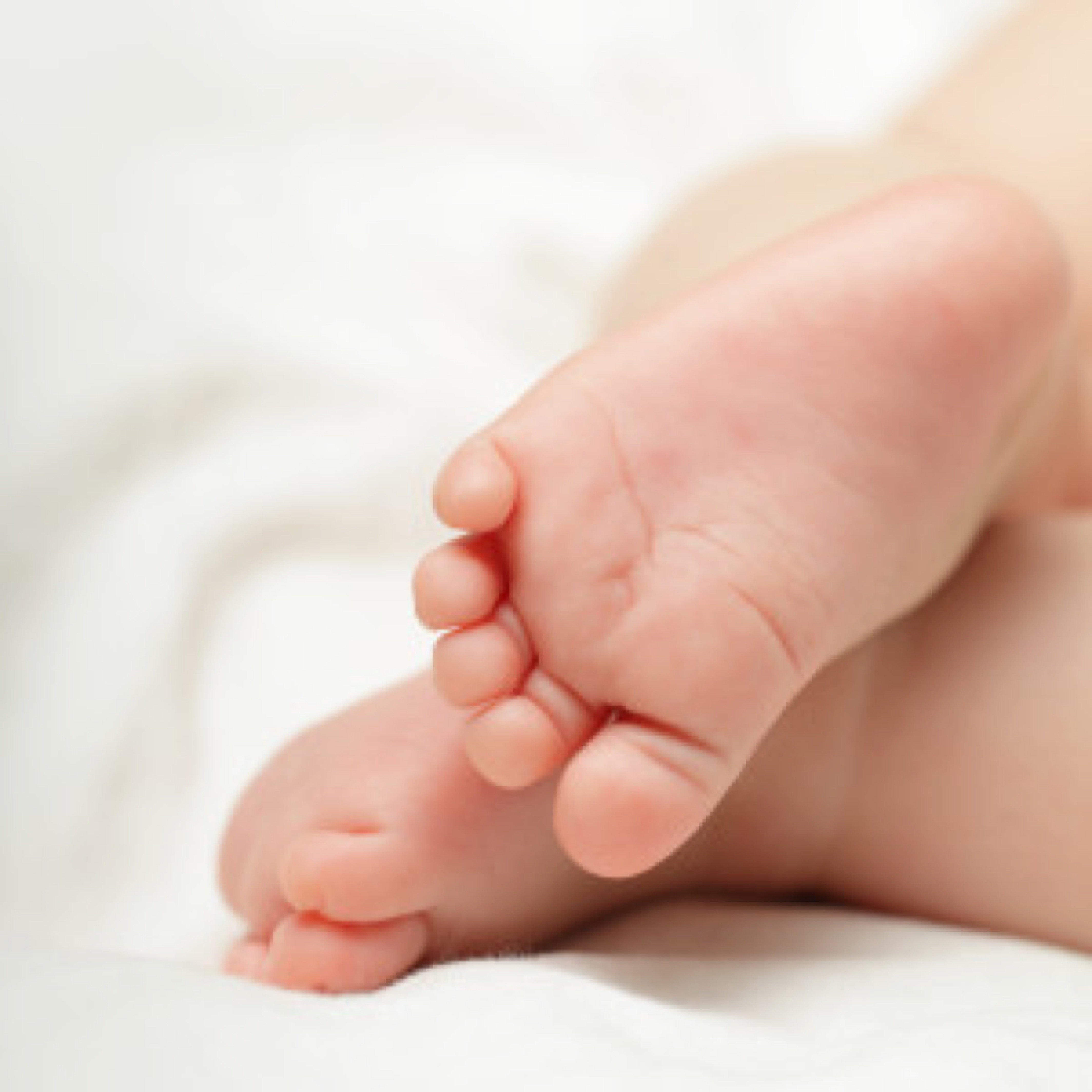 Newborn baby - feet, macro, white bckground